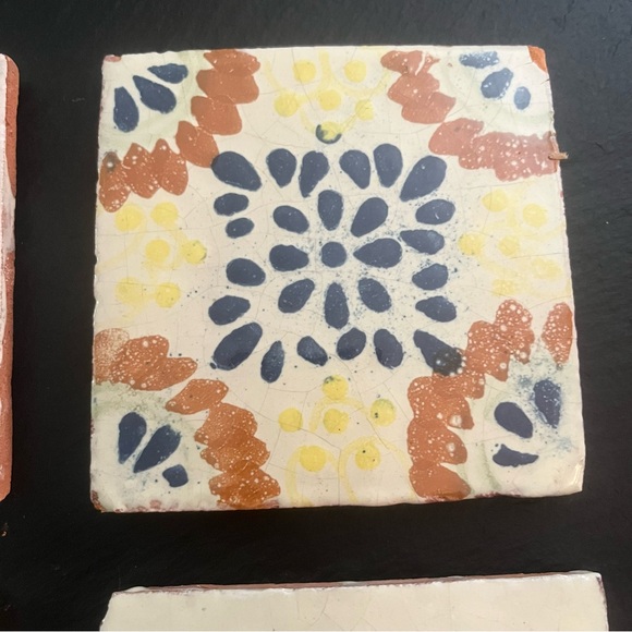 Mexican Hand Painted Terra-Cotta Talavera Vintage Tiles Set of 4 - Picture 6 of 11